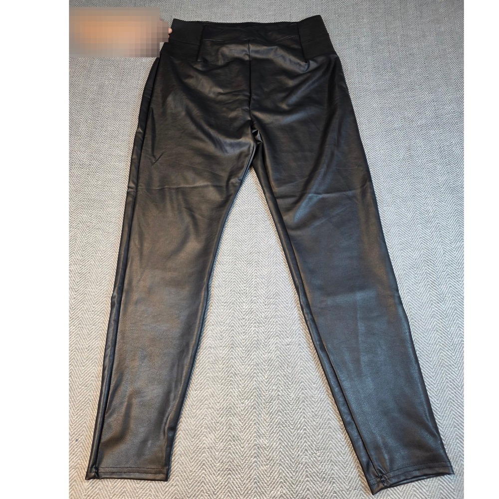 A New Day Womens Black Faux Leather High Rise Leggings Large F00020937 Q3/23
